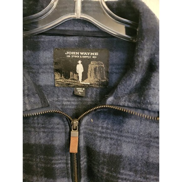 John Wayne Stock & Supply Men's Large Blue and Black Plaid Long Sleeve Collared - Picture 4 of 4